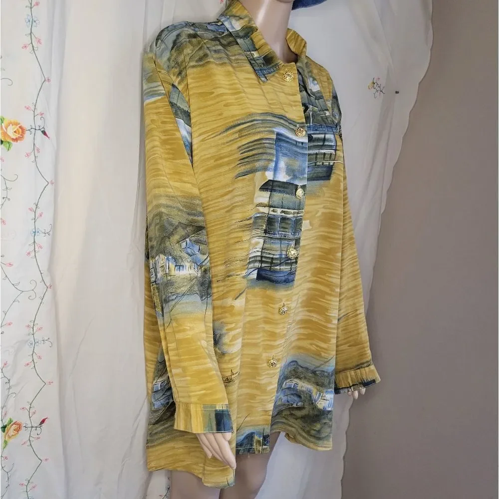 Vintage Wild Thyme oversized long sleeve printed button down shirt. - Picture 11 of 14